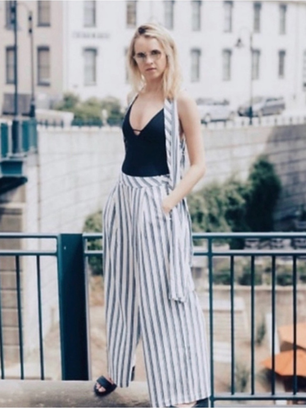 Free People Striped High-Waist Wide-Leg Pants